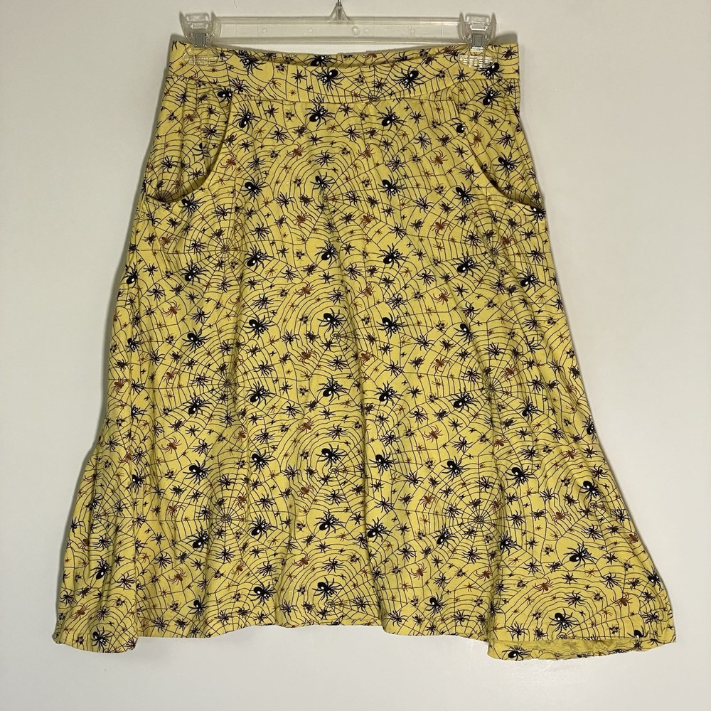 Svaha Skirt Womens Large Yellow Spider Print A-Line Pockets Organic Cotton